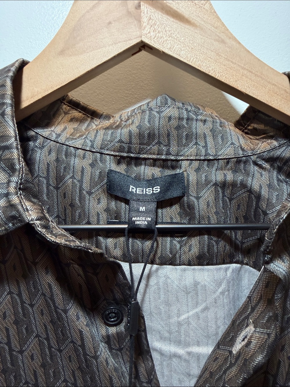 Reiss Olive-Brown Logo Print Silk-like Button-Down Shirt - Picture 2 of 4